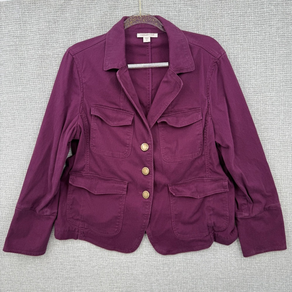 Coldwater Creek‎ Womens Burgundy Utility Jacket Button Front Pockets Size 14
